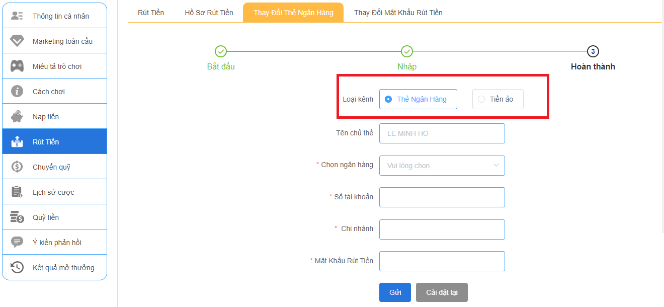 Những phương thức rút tiền có tại 123B